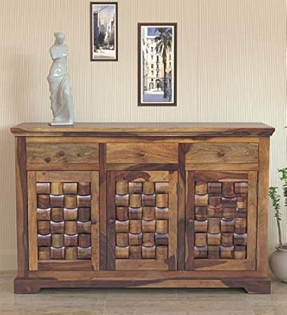Rsfurniture Teak Finish Sheesham Wood Side Board Cabinet For