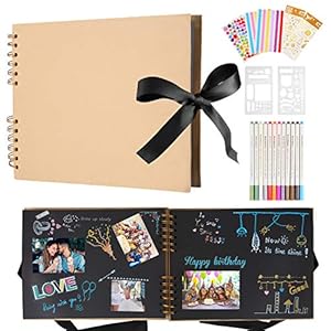DazSpirit Fotoalbum Zum Selbstgestalten 80 Schwarze Seiten Scrapbook Fotoalbum, DIY Erinnerungen Fotoalben Groß…