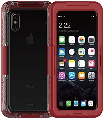 Iphone X 5.8 inch Waterproof Case For iPhone X Hybrid Swimming Diving Water ShockProof Outdoor Skiing Phone Cases For iPhoneX Hard Plasic+Silicone Cover (Red)