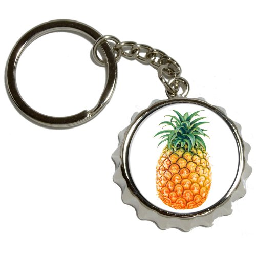 Pineapple - Nickel Plated Metal Popcap Bottle Opener Keychain Key Ring