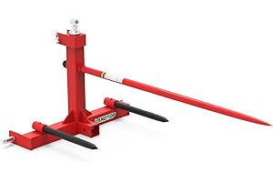 LANDTOP 49" Hay Bale Spear, 3000lbs Loading Capacity Three-Point Gooseneck Trailer Hitch Receiver, Tractor Attachment with 1pc Red Hay Spear and 2pcs Stabilizer Spears