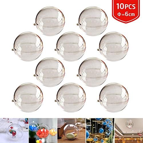 Fewao Christmas Transparent Ball Clear Christmas Baubles to Fill Ornaments DIY Fillable Craft Plastic Xmas Ball Baubles Christmas Tree Empty Baubles Crafts for Wedding Party Home Decor