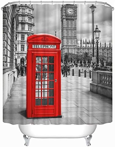 GYMNLJY 3D Red Telephone booth Printing Shower curtain Polyester Waterproof Bath Shower Shade for Bath 180 180cm