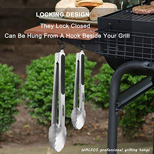 Walfos Premium Sturdy Tongs for BBQ and Grill - 16 & 12 Inch Food Grade Stainless Steel Locking Tongs for Cooking, Kitchen & Barbecue- Set of 2 - Thumbnail 7