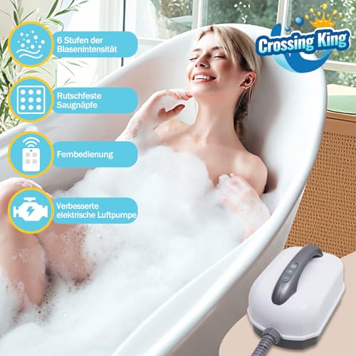 Crossing King Bubble Mat Bathtub, Bathtub Spa Mat for Smooth Surfaces, Improved Machine, 6 Speed Levels for Bubbles, Cushion and Remote Control for Relaxing (Grey)