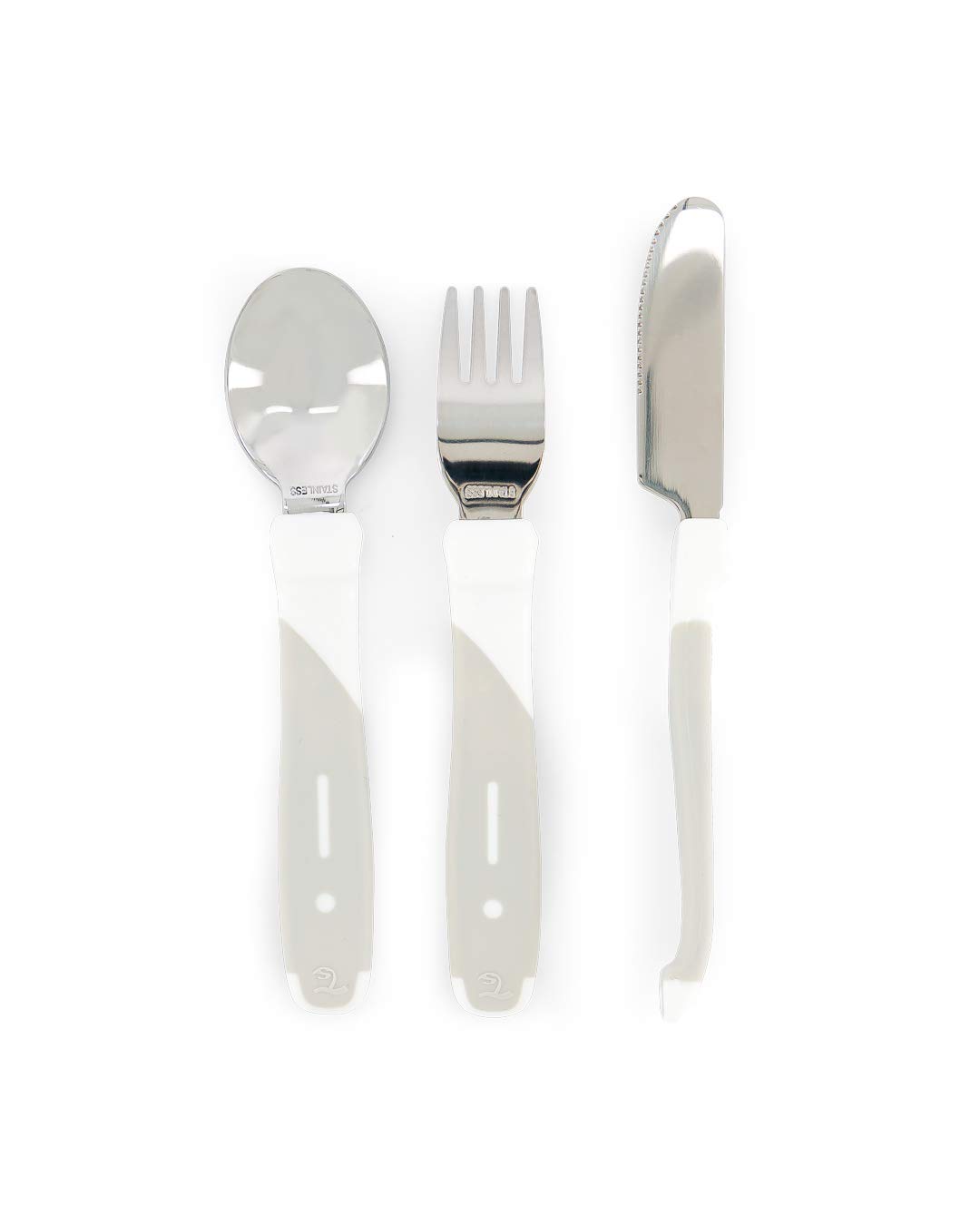 Twistshake Stainless Steel Baby Cutlery Set | Baby Spoon + Baby Fork + Baby Knife | BPA-Free Baby Weaning Set for Children | Learning Set for Kids | 12 m+ | White