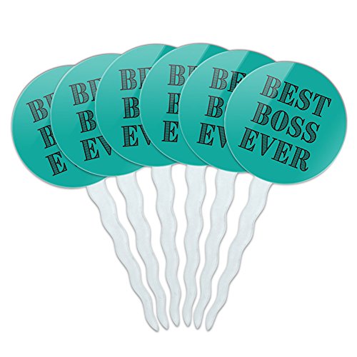 Set of 6 Cupcake Picks Toppers Decoration Sweetest Best - Boss Ever Teal