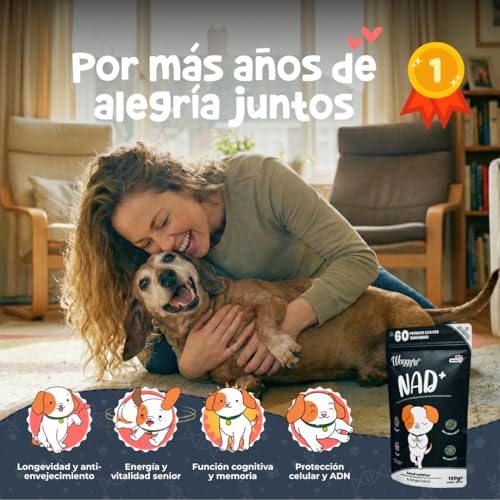 Waggy’s NAD+ - Suplemento Longevidad y Antiedad Perros | Energía, Prevención y Función Cognitiva | Salud Celular y Vitalidad | Precursor NAD+, Complejo B, Resveratrol y Colágeno | 60 Soft Chews