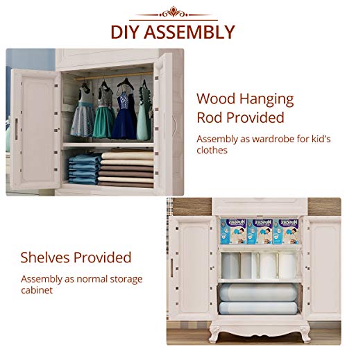 Nafenai Plastic Wardrobe Closet with Door and Drawer,Small Armoire for Kids Clothes/Toys with Hanging Rod,Baby Wardrobe Organizer for Bedroom,Play Room,Nursery Storage Dresser,Ivory White