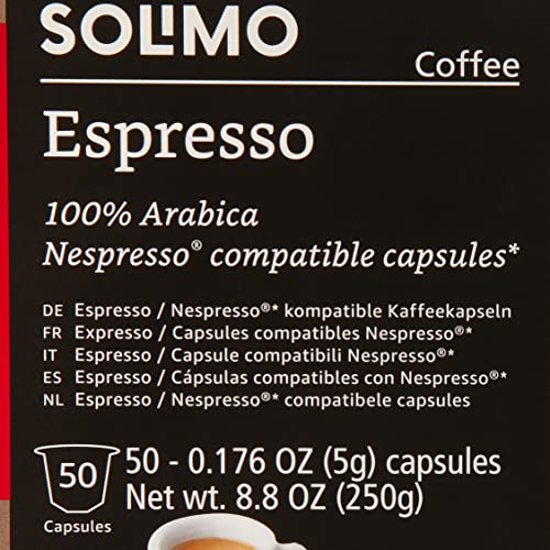 AMAZON BRAND – SOLIMO ESPRESSO CAPSULES, MEDIUM ROAST, COMPATIBLE WITH ORIGINAL BREWERS, PACK OF 1X50 CAPSULE (50 COUNT)