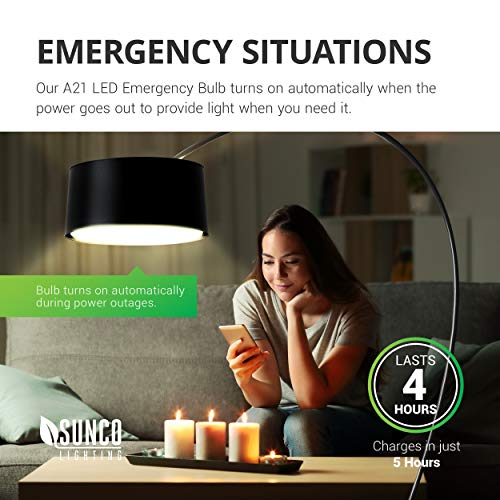 Sunco Lighting 6 Pack Rechargeable Emergency Bulb, A21, 11W, 4000K Cool White, E26, Battery Powered LED Bulb, 2 Hours Backup, Portable Camping Light - UL