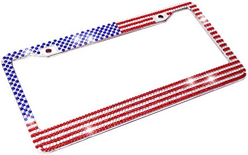 MOSA STORE Handmade Diamond License Plate Frames Waterproof Stainless Steel Metal License Plate Frame with 2 Holes Bonus Matching Screws &Caps