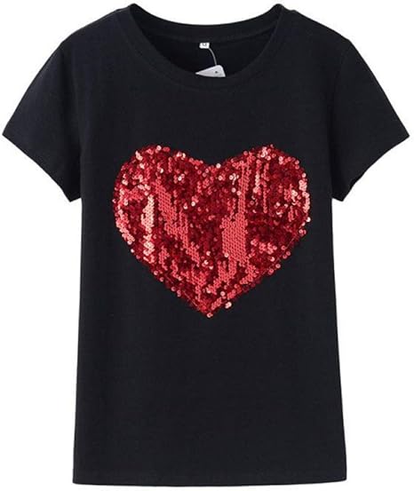 Liulinuij T Shirt Estiva In Cotone Con Paillettes Per Donna T Shirt In Cotone Casual Con Cuore Rosso T Shirt Slim Harajuku Tee Shirt Femme Amazon It Sport E Tempo Libero