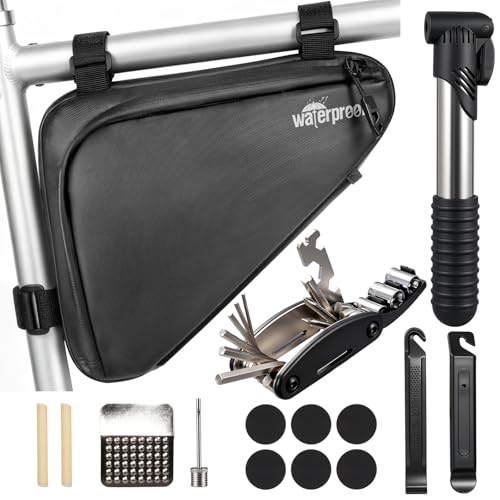 NDakter Fahrrad Reparaturset mit Fahrradtasche Rahmen: Fahrradwerkzeug Set für Unterwegs mit 16-in-1 Fahrrad Multitools, Fahrradpumpe, Reifenheber, Le