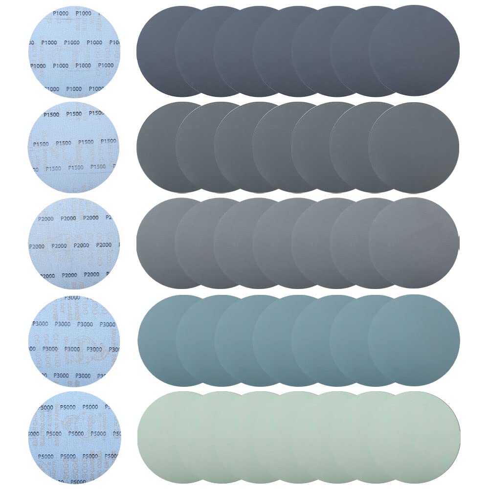 Hook and Loop Sanding Disc 150mm Wet and Dry Sanding Pad Assorted 1000/1500/2000/3000/5000 Grit, 40Pcs Silicon Carbide Sander Paper 6Inch Flocking Sandpaper for Car Metal Mirror Jewelry Polishing — image 1