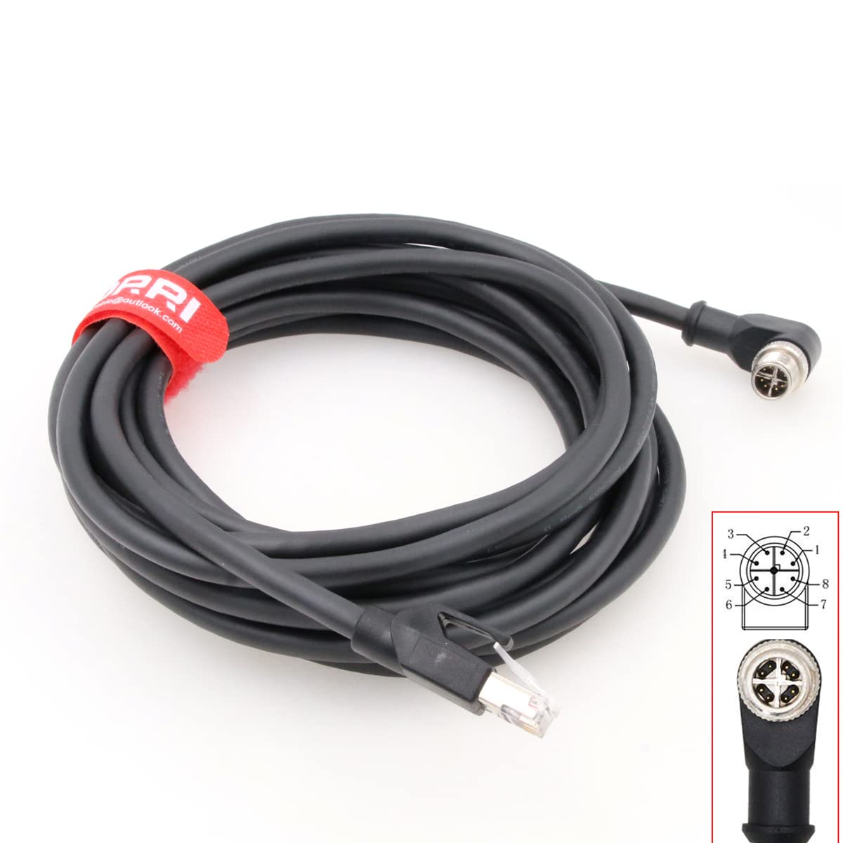 DRRI 90° Angle M12 X-coded 8pin to RJ45 Ethernet Cat6 Cable for Industrial Network Applications (5M)