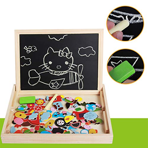 Magnetic Jigsaw Puzzles Matching Picture Game Double Sided Wooden Easel Drawing Blackboard Magnetic Whiteboard Animal/Vehicle Magnet Puzzle Educational Learning Toys Gifts For Kids Boys Girls Age 3-6