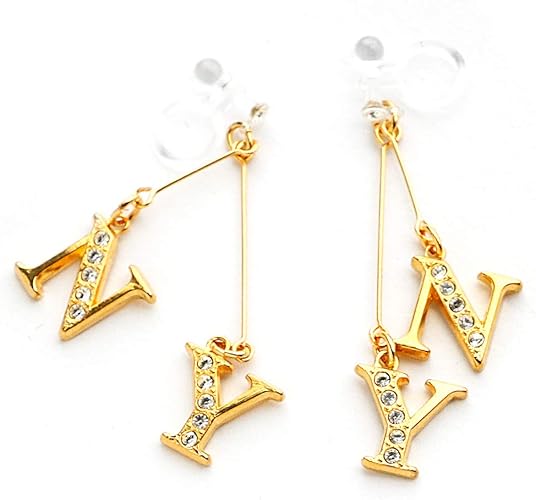 Amazon 日本製 Ny ロゴ ラインストーン スイング 樹脂 ピアス ノンホールピアス イヤリング Pe S13 ゴールド色 イヤリング イヤリング 通販