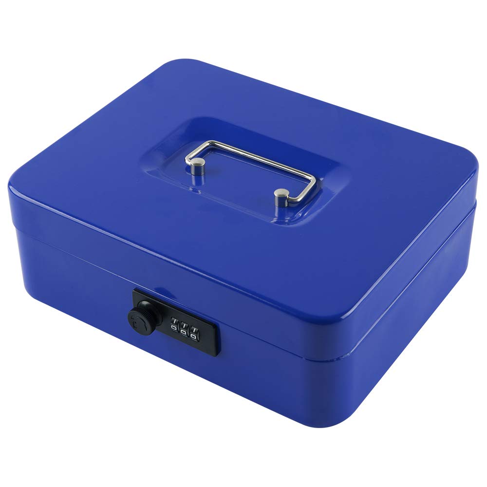 Photo 1 of KYODOLED Large Cash Box with Combination Lock,Safe Metal Box for Money, Storage Lock Box with Money Tray,9.84"x 7.87"x 3.54" Blue Large
