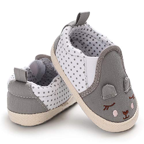 NUWFOR Infant Newborn Baby Girls Prewalker Soft Sole Cartoon Animal Single Shoes(Gray,6~12 Month)