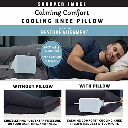 Calming Comfort Cooling Knee Pillow by Sharper Image- Memory Foam with Cooling Gel- Helps Side Sleepers Align Spine - Thumbnail 5