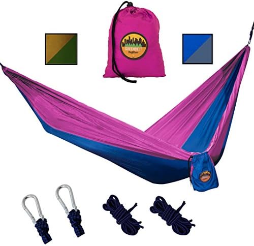 Greenbelt Camping Hammock | Lifetime No Tear Promise | Portable Super-Lightweight Parachute Nylon w/Carabiners | Outdoor &amp; Indoor Hammocks | Best for Backpacking, Beach, Travel, Hiking, Campus