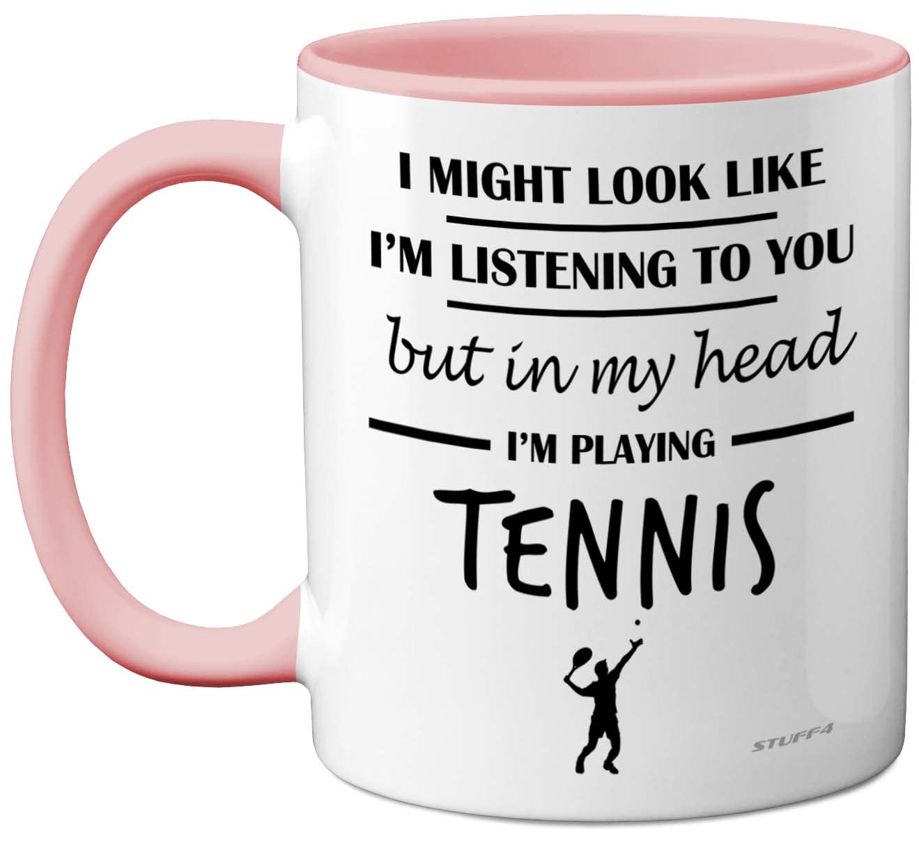 Stuff4 Tennis Gifts for Women Men - in My Head I'm Playing Tennis Mug - Funny Gifts for Players, Lover Presents, 11oz Ceramic Dishwasher Safe Pink Premium Mugs Novelty Cup — image 1