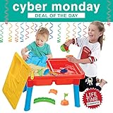 Sand and Water Table, Aquatic Arena Sandbox Activity Play Set - Play Sand and Water Creative Sensory Table with Lid & Accessories, Includes 12 Piece Beach Toy Play Set, With Bonus Water Gun & E-Book