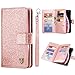 BENTOBEN iPhone Xs (2018) Case, iPhone X/10 Wallet Case, Glitter Bling Classy Leather Folio Flip Credit Card Holder Wristlet Shockproof Protective Phone Case for Apple iPhone X/10/XS, Rose Gold/Pink