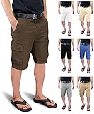 Enimay Men's Cargo Shorts Flat Front Clean Tailored Cotton Bottoms Button Zipper