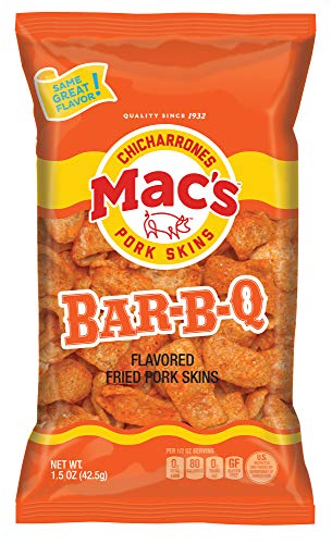 Mac's BBQ Pork Skins - Low Carb, Keto Friendly Snack - Crunchy Chicharrones / Pork Rinds (1.5 oz bags, 24 ct) - Thumbnail 3