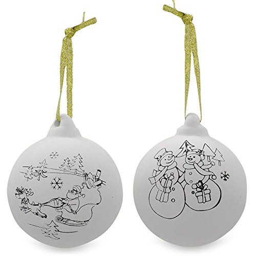 BestPysanky Set of 2 Paint your Own Santa Gypsum Christmas Ornaments
