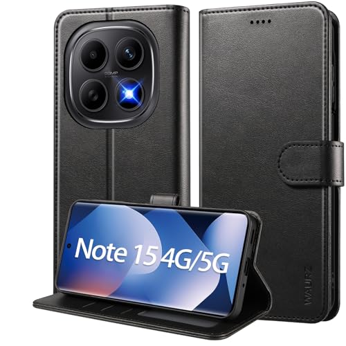 WAURZ Case for Xiaomi Redmi Note 15 4G/5G, Case with Card Holder Flip Wallet Leather Pouch Protective Flip Cover Case Black