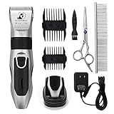 Dog Grooming Clippers - Cordless Quiet Pet Hair Clippers Trimmer Rechargeable with Stainless Steel Blades Dog Comb Shears Best Professional Hair Clipper Set for Dogs Cats Pets Long Short Hair
