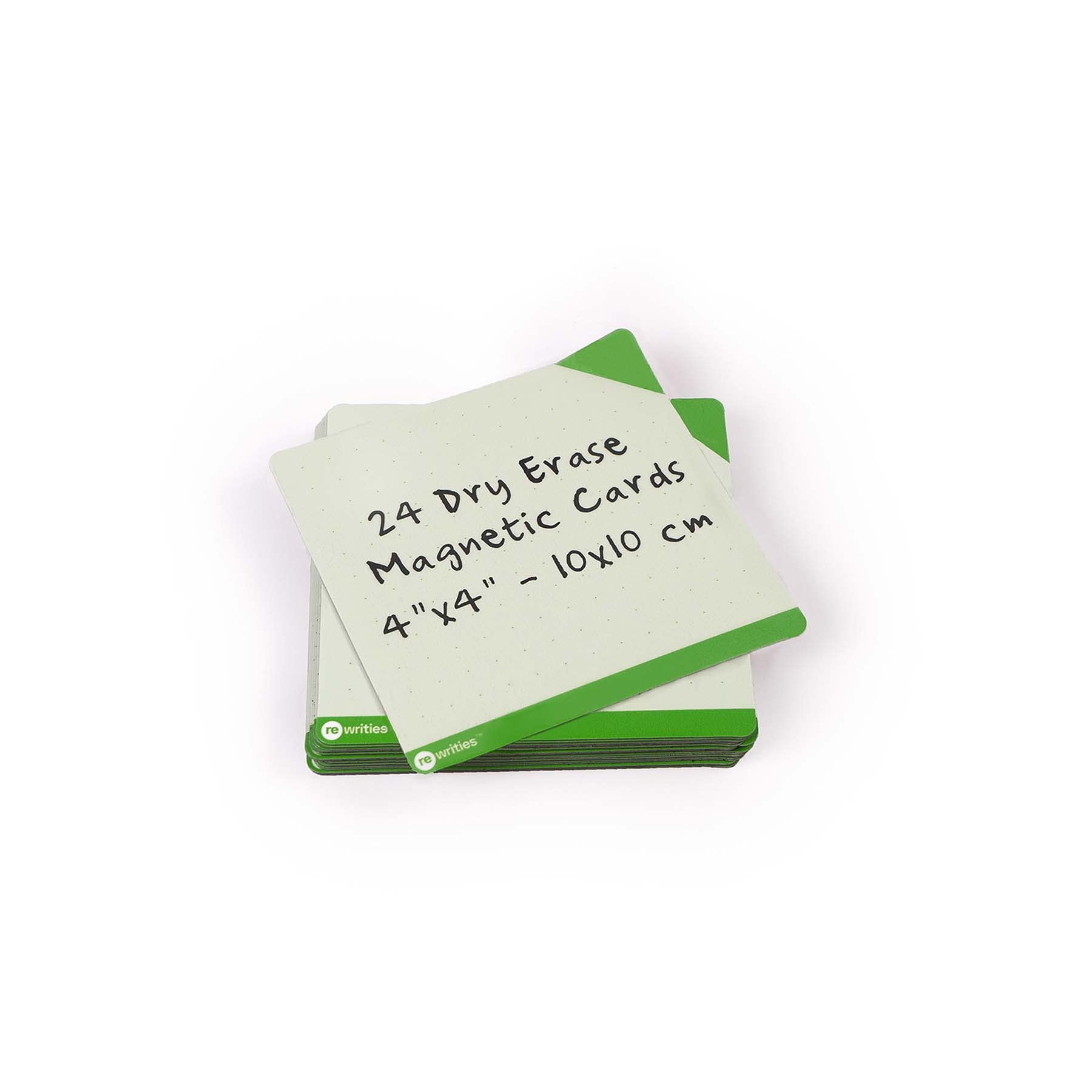 Rewrities Notes - 24 Green Dry Erase Magnetic Cards 10 x 10 cm - Reusable Notes for Whiteboard, Tasks, Planning, Projects, Organization