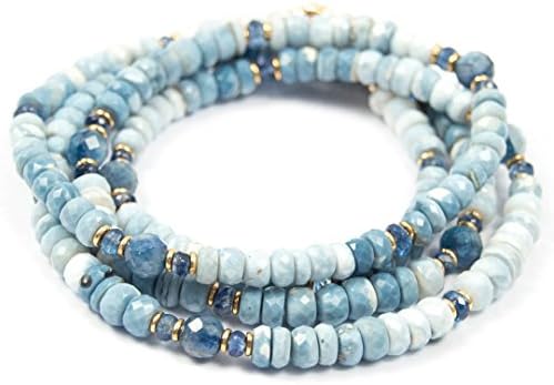 Owyhee Blue Opals and Kyanite Long Beaded Double Wrap Necklace - 34 Inches Long Handmade Necklace by Miller Mae Designs