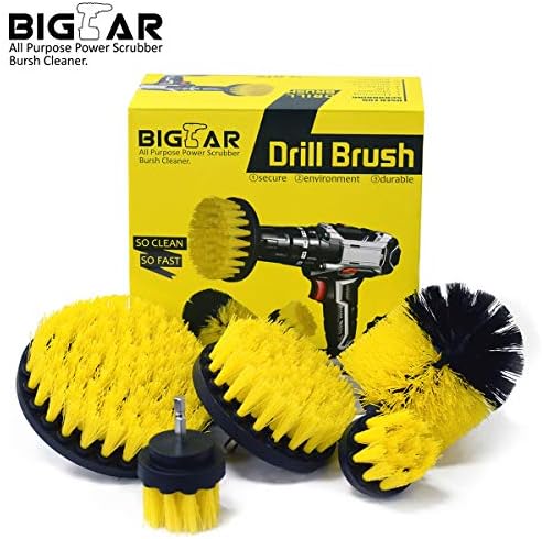 Bigear Drill Brush Attachment Kit - Stiff Medium Soft Nylon Bristle - Turbo Spin Power Scrubber - Pool Tile Floor Brick Marble Ceramic Patio Furniture Car Wheel Bathroom Toilet Cleaner - Set of 5