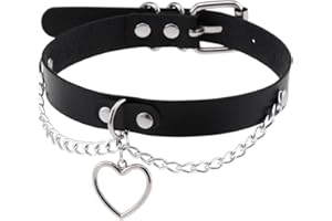 Priaora Gothic Punk Leather Choker Necklace PU Leather Heart Choker Collar Necklace Goth Jewelry Gifts for Girlfriends Daught