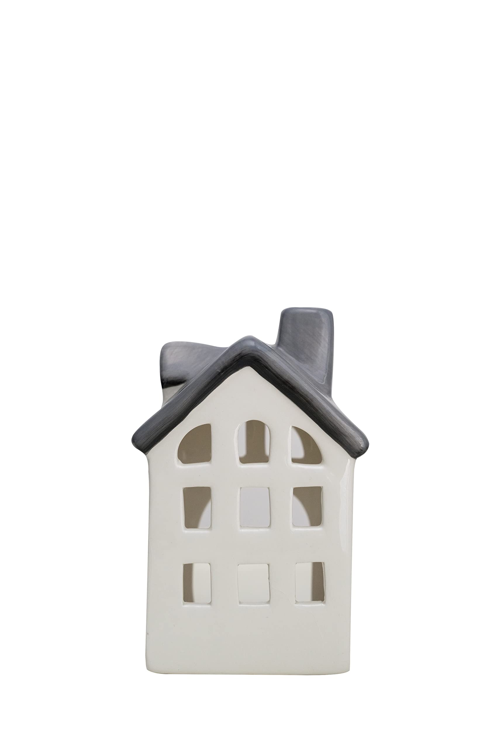HEITMANN DECO - Ceramic Tea Light Holder House - White/Grey - Approx. 15 x 9.5 cm