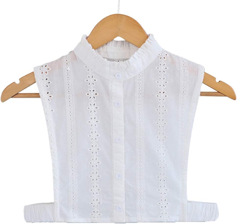 Women Pure Color Lace Collar Flowers Hollowed Out Detachable Lapel Choker Necklace Shirt Fake False Collar Fashion Shirt Apparel Accessories