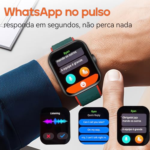 Relógio Smartwatch Masculino e Feminino, 1ATM Impermeável, Chamadas Bluetooth, Monitor de Atividades Físicas, Compatível com Android e iOS, Inclui Pulseira Extra para Uso Diário e Academia