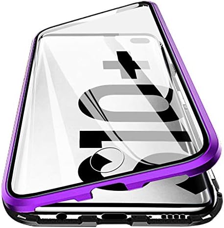 Vsmano Galaxy S10 Plus Magnetic case, 360° Transparent Tempered Glass Shockproof Magnetic Adsorption Metal Bumper Flip Cover (Clear Purple)