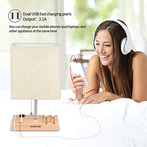 Table Lamp with USB Port and Outlet, Modern Bedside Lamp, Nightstand