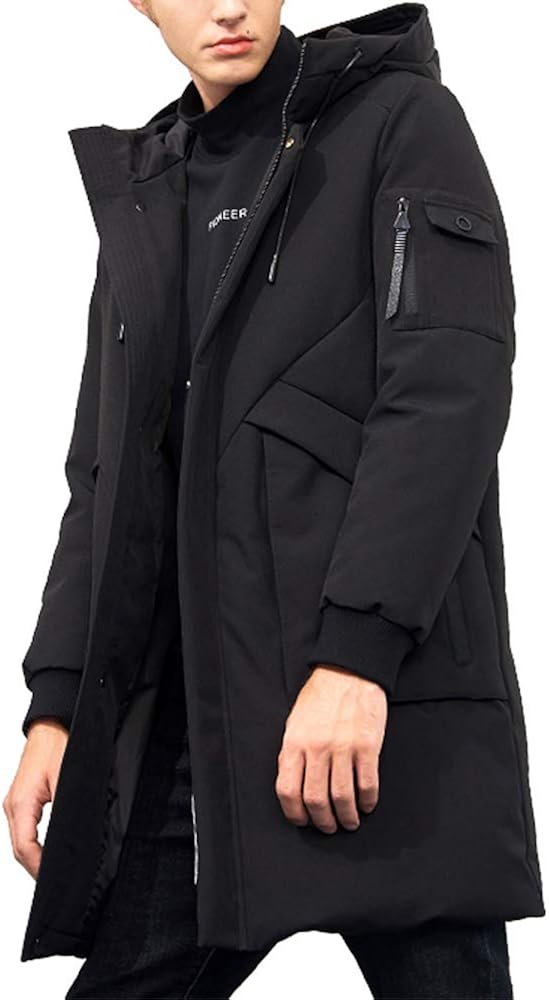 Pioneer Camp Men's Winter Coats Water-Repellent Windproof Thicken Parkas Long Hooded Padded Puffer Jacket: Clothing