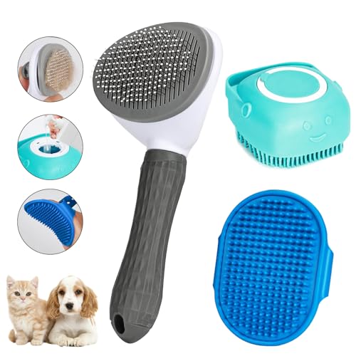 3PCS Cepillos de Baño Para Perros y Gatos,Cepillo de Champú Para Mascotas, Cepillo de Baño Para Gatos, Cepillo de Baño Para Perros, Adecuado Para Perros y Gatos de Pelo Largo y Corto