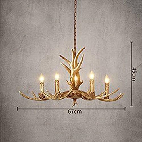 Nordic Antler Lamp Creative Art Resin Antler Chandelier Living Room American Retro Cafe Light Luxury Restaurant Antler Chandelier (5 Head)