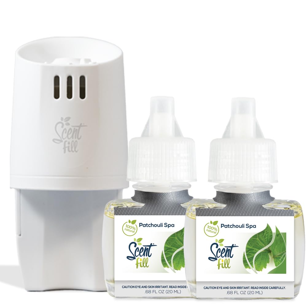 Photo 1 of Scent Fill 100% Natural Patchouli Spa Plug in Air Freshener, Scented Oil Refills, 2 Refills + Diffuser
