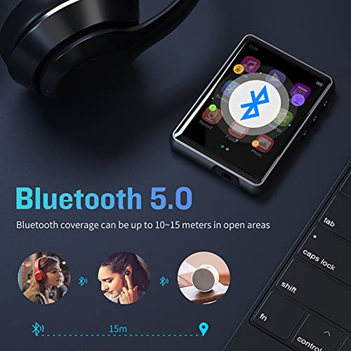MP3 Player Bluetooth 5.3, Full Touch Screen HiFi Lossless MP3 Music Player, Line-in Speaker, with line Recorder, FM Radio, Support up to 128 GB (Black)