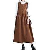 chouyatou Women's Cute Sleeveless Corduroy Overall Dress Jumper Midi Babydoll Tank Dress with Pockets