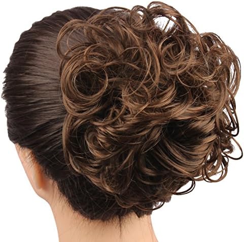 WeKen Women's Hair Bun Messy Curly 2 Clips in Short Hair Synthetic Light Brown #2/30